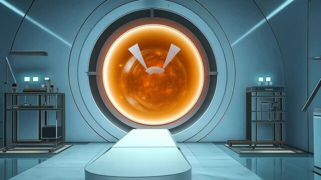 Futuristic Sci-Fi Laboratory with a Suspended Glowing Heart 