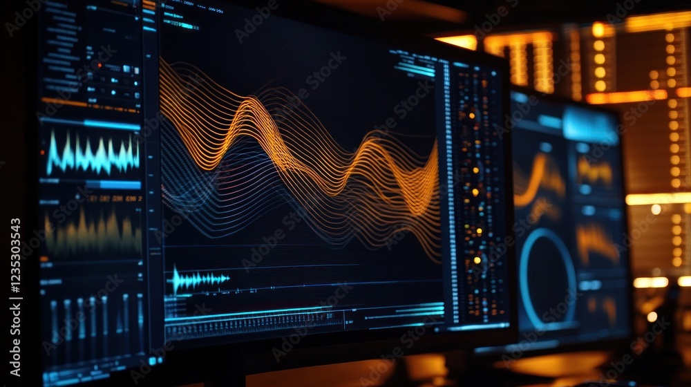 Poster Digital Waveforms Displayed On Computer Monitors