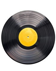 33 rpm vintage vinyl record, yellow inside, neutral background