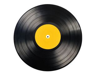 45 rpm vintage vinyl record, yellow inside, neutral background