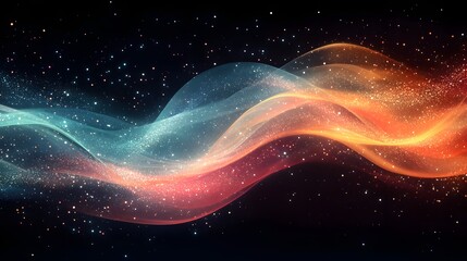 Glowing cosmic energy waves with sparkling light effects in an abstract digital futuristic background.Vibrant abstract cosmic waves with bright glowing sparkles in a dynamic futuristic background.