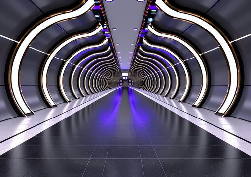 Futuristic Subway Background with Metallic Surfaces - Ideal for Technology Blogs and Sci-Fi Websites
