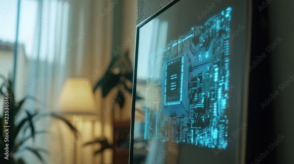 Poster digital circuitry displayed on modern television screen
