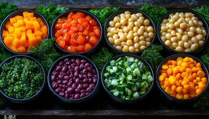 Photo Diverse Vegetable Salad Ingredients Colorful Bowls