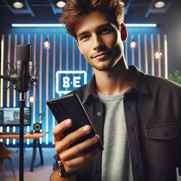 Influenceur regardant son t&eacute;l&eacute;phone