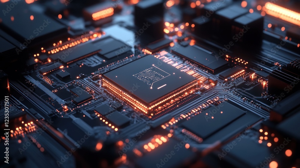 Poster Illuminated Central Processing Unit On Circuit Board