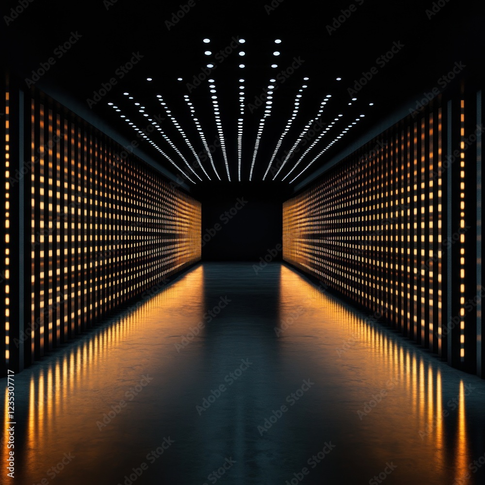 Poster Illuminated Corridor With Geometric Light Patterns