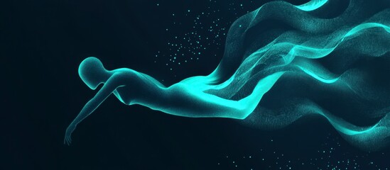 Glowing Woman Swimmer in Abstract Teal Wave - Digital Art