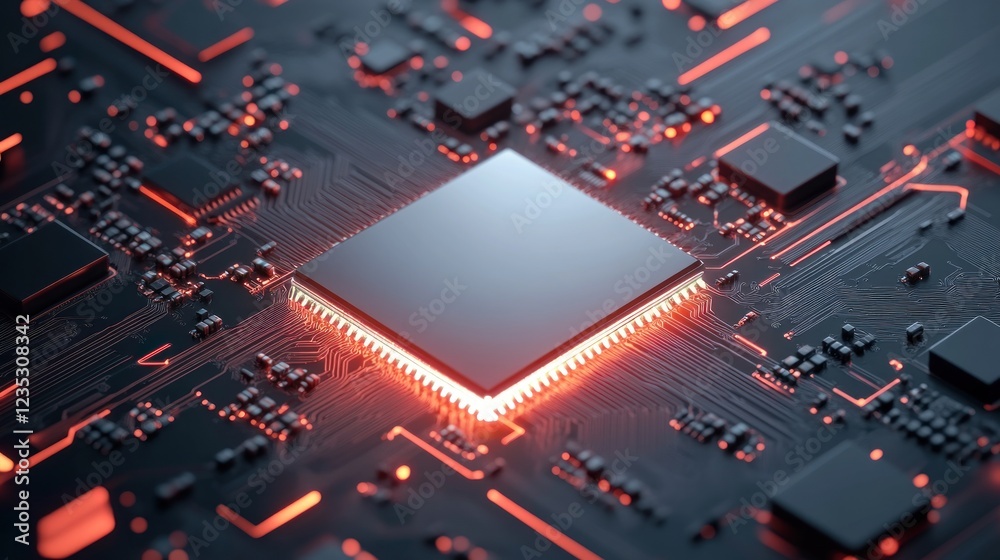 Poster Illuminated Central Processing Unit On Circuit Board