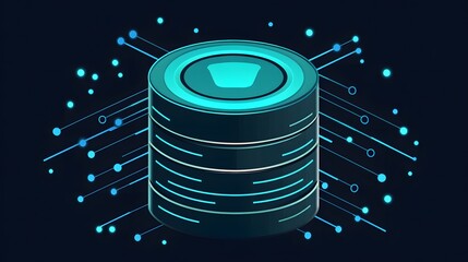 Data Storage Server With Digital Circuit Connections And Futuristic Glow. Futuristic Database Storage System With Cyber Technology And Secure Data Flow. 