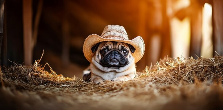 A Comedy of a Slack-Jawed, Cowboy-Outfitted Pug, Dozing Off and Displaying the Joie de Vivre of the Wild West Alongside Doggish Leisure