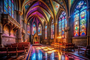 Obraz premium Low Light Photography: Saint-Pierre des Minimes Church, Dramatic Interior, Architectural Detail, Night Scene