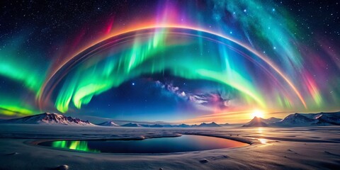 Luminous Northern Lights Over Planetary Vista Abstract Background
