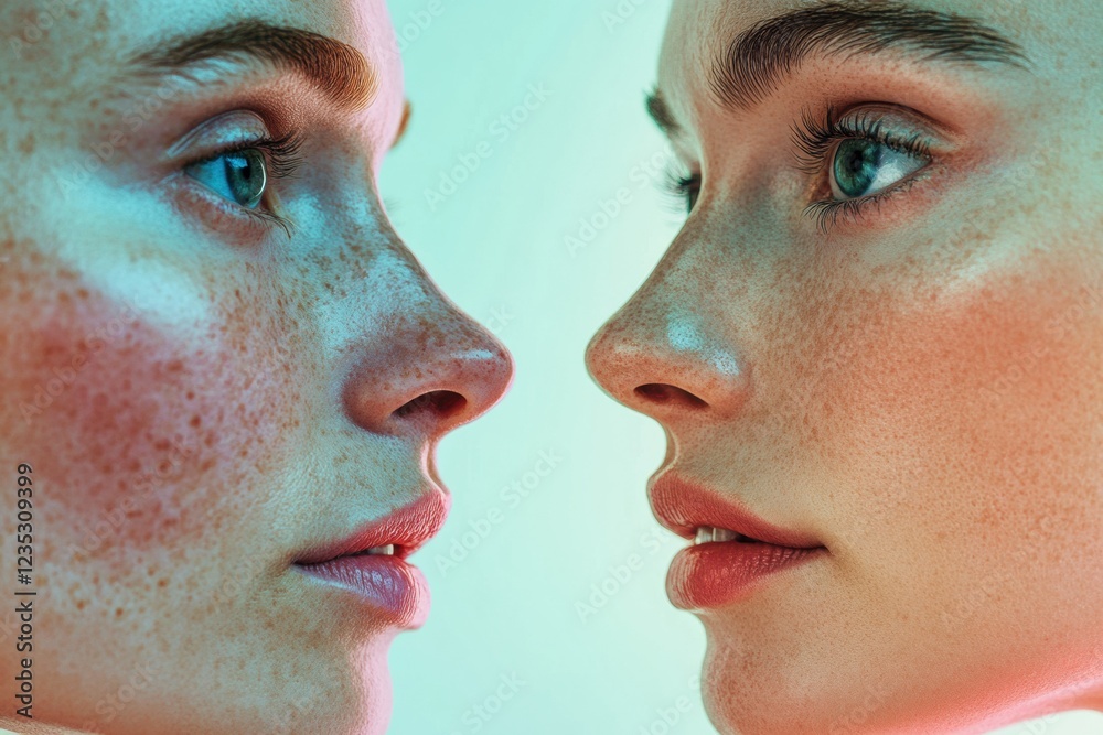 Fototapete comparison of aging and youthfulness captured in two distinct facial features side by side within an
