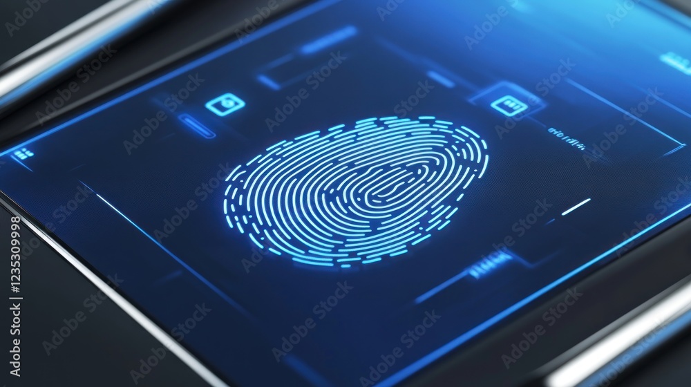 Poster Digital Fingerprint Scan on Modern Technology Device