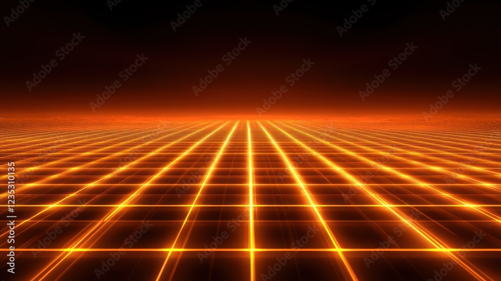 Poster glowing orange grid lines extending to horizon