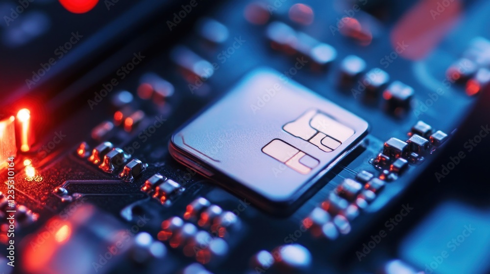 Poster Close up view of a sim card on a circuit board