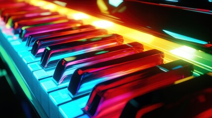 Vibrant Neon Illuminated Piano Keys Gleaming Brightly