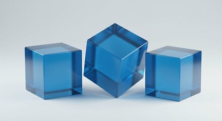 Fototapeta premium Three Transparent Blue Glass Cubes Modern Minimalist Product Display Geometric Shapes