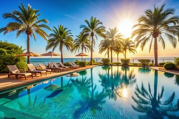 Fototapeta premium Luxury Hotel Swimming Pool Resort: Relaxing Vacation Getaway