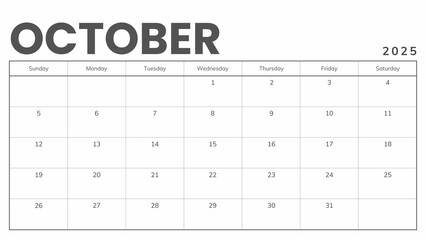 Monthly Planner October 2025, Minimalist Black and White Calendar, Monday Start Printable Calendar, Plain calendar, Dated Monthly Planner, Simple Monthly Organizer, Landscape Monthly Planner 