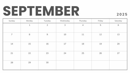 Monthly Planner September 2025, Minimalist Black and White Calendar, Monday Start Printable Calendar, Plain calendar, Dated Monthly Planner, Simple Monthly Organizer, Landscape Monthly Planner 