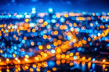 Fototapeta premium Macro Blue & Orange City Lights Bokeh - Night Photography Stock Image