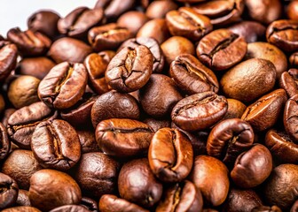 Fototapeta premium Macro Close-up of Aromatic Coffee Beans on White Background