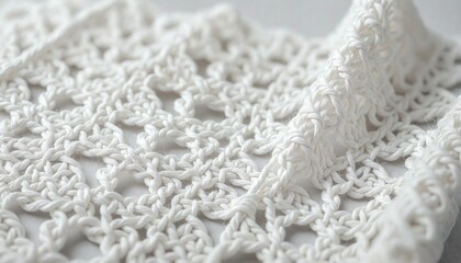 Close-Up White Knitted Blanket with Delicate Pattern
