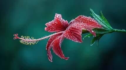 Dew Kissed Hibiscus Flower A Vibrant Red Bloom
