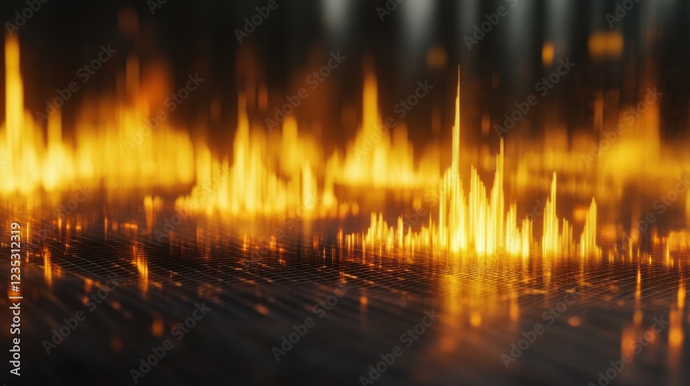 Poster abstract golden flames digital data visualization