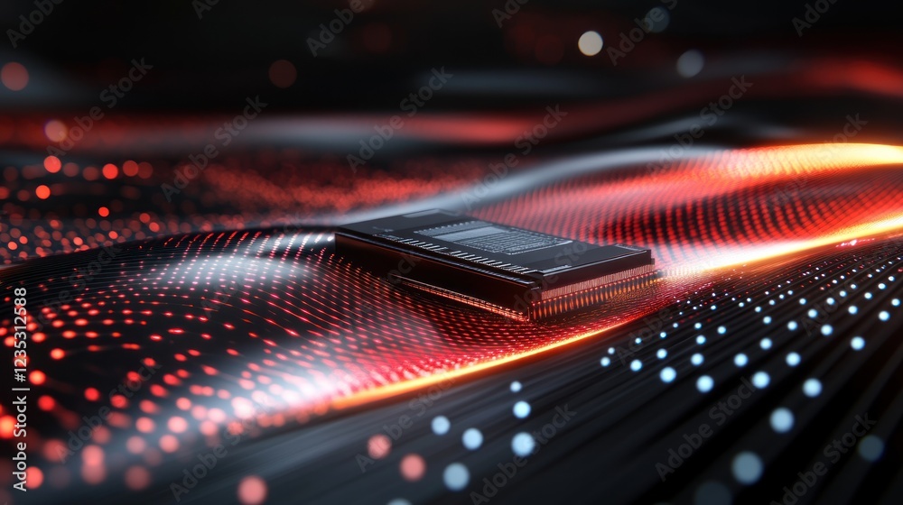 Poster Advanced Microchip Resting on a Digital Wave Pattern