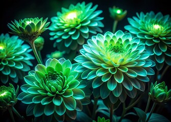 Magical Glowing Green Flowers Night Bloom Photography