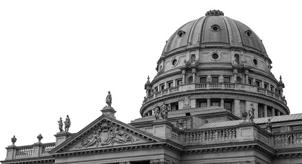 Majestic Architectural Dome Classic Building Facade Stone Sculptures Black and White