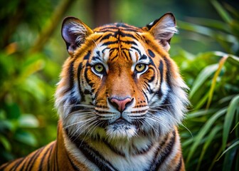 Fototapeta premium Majestic Bengal Tiger in Lush Zoo Habitat - High-Resolution 8K Wallpaper