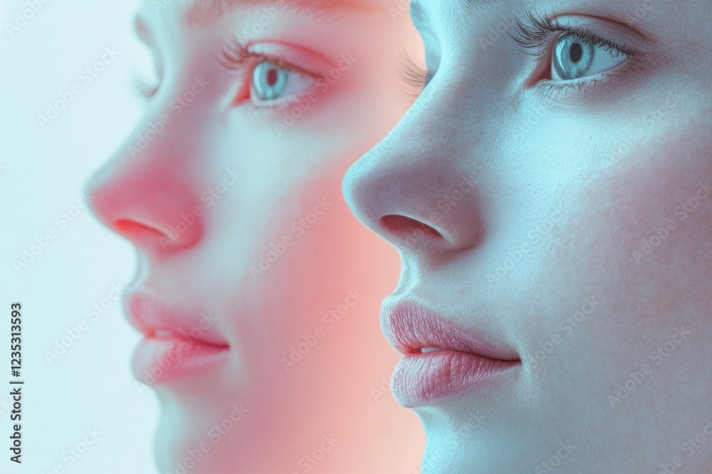 Leinwandbilder contrast of youth and age captured in two faces highlighting signs of aging alongside smooth skin in