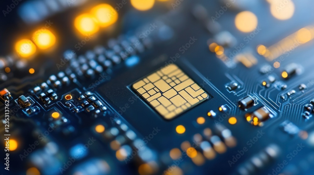 Poster Close up view of a circuit board with a microchip