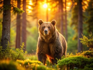 Obraz premium Majestic Brown Bear in Summer Forest at Sunrise