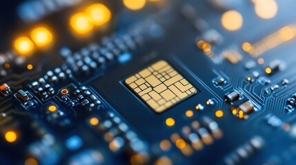Close up view of a circuit board with a microchip