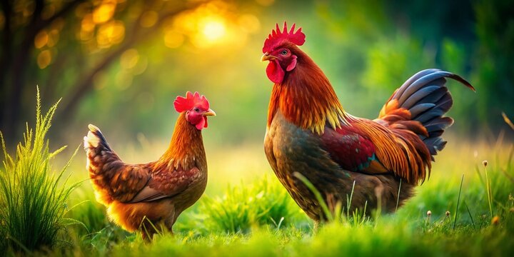 Majestic Brown Red Marans Rooster and Hen on Lush Green Grass - French Breed Poultry