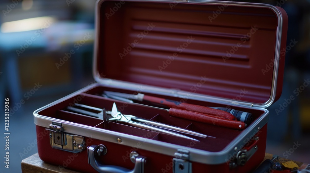 Poster Red Metal Toolbox Containing Various Tools