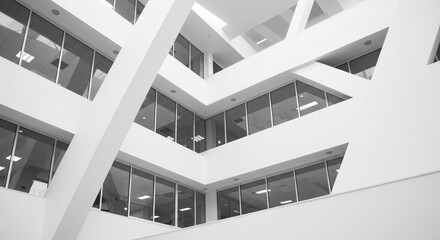 Modern Architecture White Building Interior Geometric Design Glass Windows Office Space