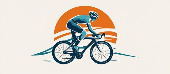 Fototapeta premium Smiling Cyclist Riding Bicycle at Sunset Minimalist Icon