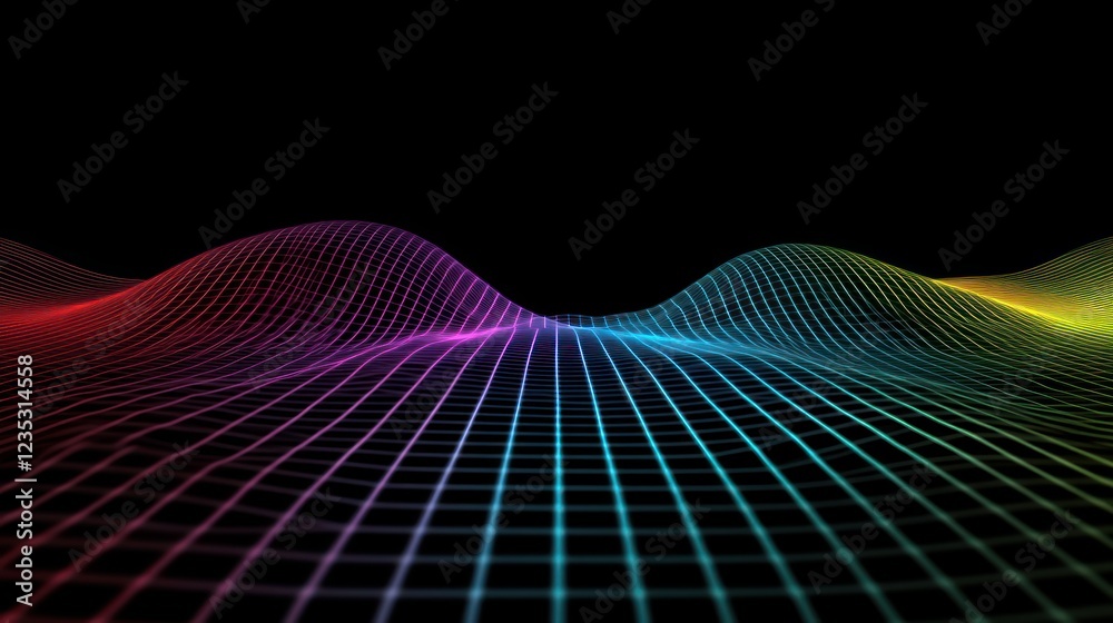 Poster abstract colorful gridded waveform landscape design