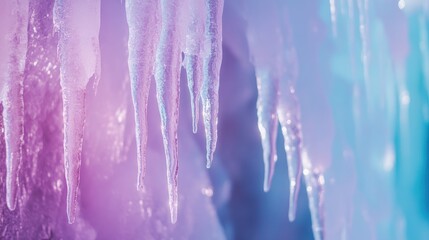 Icicles hanging in a frosty winter cave