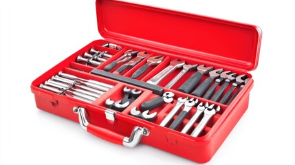 Red Toolbox Filled With Various Metal Wrenches and Tools