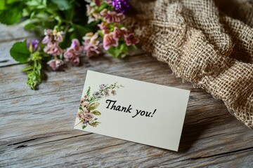 Naklejka premium A thank you card showcasing a blooming spring branch with flowers