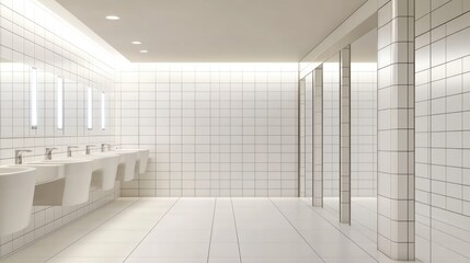 Obraz premium Modern White Tiled Bathroom With Multiple Sinks