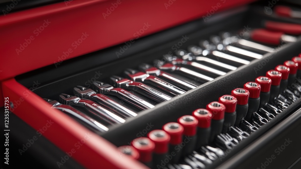 Aufkleber Red toolbox neatly organized with various tools