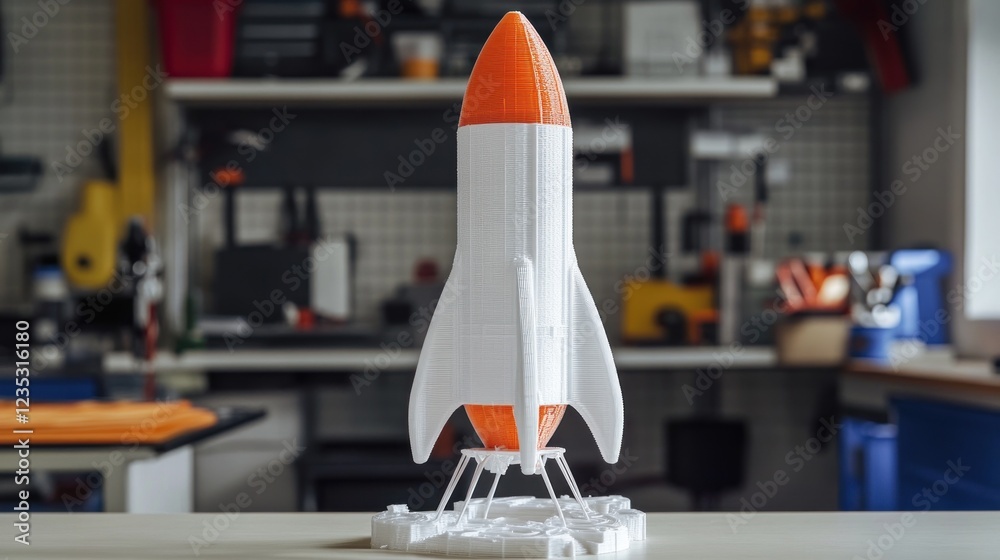 Poster three dimensional printed model of a rocket